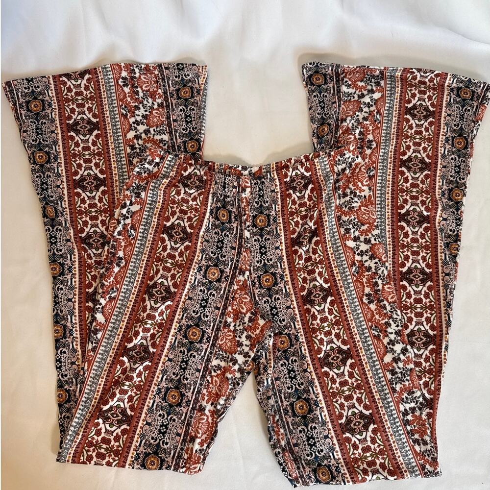 Vintage Y2K Boho Low Rise Pull-On Flare Pants Floral Patchwork Bell Bottoms M